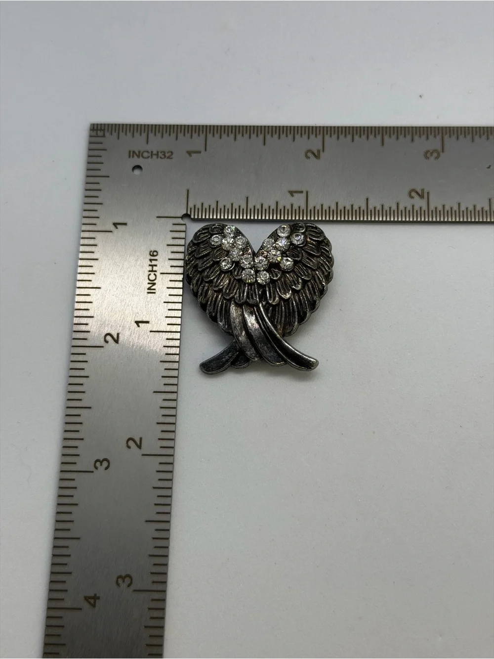 Silver-Tone Rhinestone Fleur-de-Lis and Heart Brooch Duo - Silver